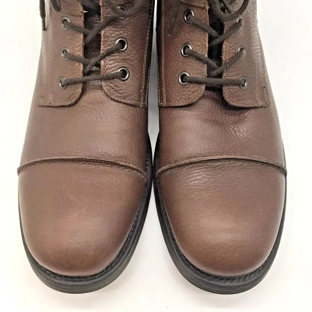 Alfani Lion 8046 Pebbled Brown Leather Lace-Up Fashion Boots Men's 10.5M Shoes